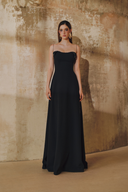 L' SCARLETT • Spaghetti Strap Crystal-Embellished Curved Bust Crepe Maxi Dress