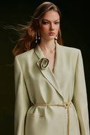 VONTIER DE MONTIER • Tailored Textured Rose-Lapel Silk Kate Collarless Blazer in Pistachio