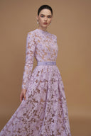 A-Line Light Purple Tulip Guipure Lace Long Sleeve Gown Evening Dress for women, from IHF ATELIER, The Viet Concept 