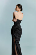 Manos Obsidian Pleated Velvet Dress for women, from BYDI, The Viet Concept 