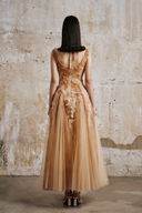 DO LONG • Golden Petal Embellished Midi Dress