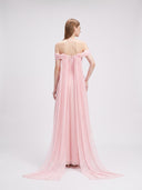 LINH PHUNG • Morgane Pink Pearlescent Silk Off-Shoulder Couture Gown