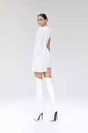 Eunoia White Glitter Lace Sequin Cape Sleeve Mini Dress for women, from SORAMAME, The Viet Concept