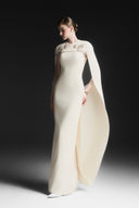 Nyxelle Étoile Cape Sleeve Cream Crepe Gown for women, from MAISON DES COPAINS, The Viet Concept 