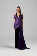 IHF ATELIER • Violet Noir Asymmetric Draped V-Neck Column Gown