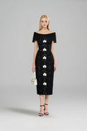DO LONG • Black Off-Shoulder Lace Midi Dress