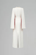 White Rose Brocade A-Line Evening Gown With Peak Lapel Waist Accent for women, from IHF ATELIER, The Viet Concept 
