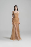 LINH PHUNG • Marigold Crystal Embellished Corset Tulle Maxi Dress