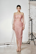 DO LONG • Veil Of Dawn Pink Embellished Midi Dress