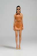 DO LONG • Old Money Camel Leather Mini Skirt Set