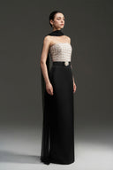Silk Crisscross Strapless Column Gown Black White Taffeta for women, from IHF STUDIO, The Viet Concept 