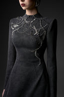 GVLUX • Rococo Nocturne High-Neck Denim A-Line Gown
