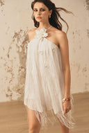 XITA • Aurora Silk Fringe Halter Mini Dress