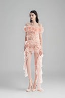 Baby Pink Off-Shoulder Cropped Top with 3D Floral Ruffled Layers for women, from Must have, The Viet Concept 