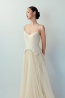 BYDI • Mira Sculpted Mesh Ball Gown in Snow White