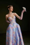 VONTIER DE MONTIER • Songbird Petal-Cup Printed Taffeta Evening Gown