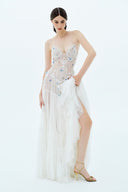 LA VIERGE • Mariposa Appliqué Tulle & Lace Maxi Gown