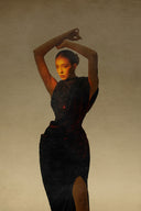 Senses Asymmetrical Sequin Draped Latex Evening Dress for women, from SORAMAME, The Viet Concept
