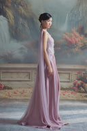 LINH PHUNG • Amethyst Asymmetric Floral Lace Corset Evening Gown