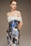 MARGÉE ATELIER • Vaelis Couture Off-Shoulder Painterly Print Taffeta Evening Gown
