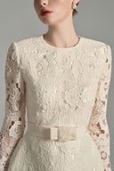 White Lace Puff Sleeve Mini Dress with Crystal Bow Belt for women, from IHF STUDIO, The Viet Concept 