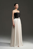 Black White Silk Crisscross Strapless A-Line Gown with Crystal Bloom for women, from IHF STUDIO, The Viet Concept 