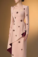 IHF ATELIER • Crepe & Agate Silk Trapeze-Neck Draped Column Gown