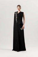 GVLUX • Noir Asymmetric Rococo Beaded Velvet Satin Evening Gown