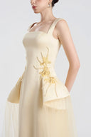 TRACY COUTURE • Strappy Curved Neckline Puffy Hip Satin Gown