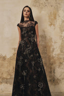 L' SCARLETT • 3D Crystal Floral Sequin Lace A-Line Maxi Dress