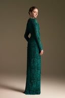 Trapeze Neck Blooming Rose Lace Column Gown for women, from IHF ATELIER, The Viet Concept 