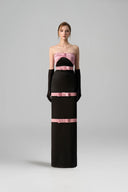 Black Silk Taffeta Pleated Bustier Gown With Satin Bow Detail for women, from IHF ATELIER, The Viet Concept