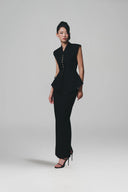 Black Linen Peplum Buttoned Waistcoat for women, from KEIRA TONG, The Viet Concept 