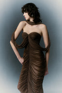 HA THANH VIET • Sedley Brown Draped Stretch Jersey Gown