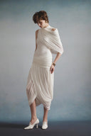 Poetry Draped Halter Pleated Midi Dress for women, from HA THANH VIET, The Viet Concept 