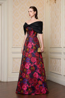 Noir Rosette Strapless A-Line Jacquard Evening Gown for women, from IHF ATELIER, The Viet Concept 