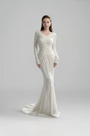 LINH PHUNG • Corvéa Ruched Stretch Lace Couture Maxi Dress