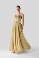 Opal Hand-Beaded Mesh Draped Evening Gown for women, from DANG PHONG DESIGNER, The Viet Concept