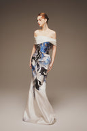MARGÉE ATELIER • Vaelis Couture Off-Shoulder Painterly Print Taffeta Evening Gown