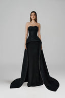 L' SCARLETT • Strapless Jacquard Crystal-Embellished Mullet Maxi Dress