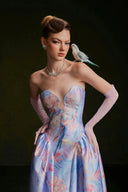 VONTIER DE MONTIER • Songbird Petal-Cup Printed Taffeta Evening Gown