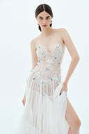 LA VIERGE • Mariposa Appliqué Tulle & Lace Maxi Gown