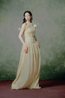 Goldenette Couture Asymmetric Pleated Chiffon A-Line Gown for women, from LINH PHUNG, The Viet Concept