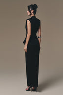 Black Linen Peplum Buttoned Waistcoat for women, from KEIRA TONG, The Viet Concept 