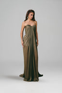 Emerald Draped Silk Crepe Strapless Evening Gown for women, from VONTIER DE MONTIER, The Viet Concept