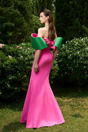 Fuchsia Off-Shoulder Mermaid Gown With Draped Rose Detail for women, from IHF ATELIER, The Viet Concept