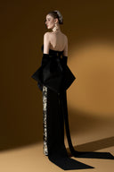 Aurélia Gold Black Jacquard Bustier Column Evening Gown for women, from IHF ATELIER, The Viet Concept 