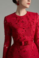 Crimson Crystal Bow Puff Sleeve Lace Mini Dress for women, from IHF STUDIO, The Viet Concept 