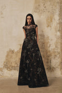 L' SCARLETT • 3D Crystal Floral Sequin Lace A-Line Maxi Dress
