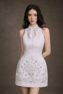 KEIRA TONG • Flora Embroidered Crystal Lace A-Line Dress